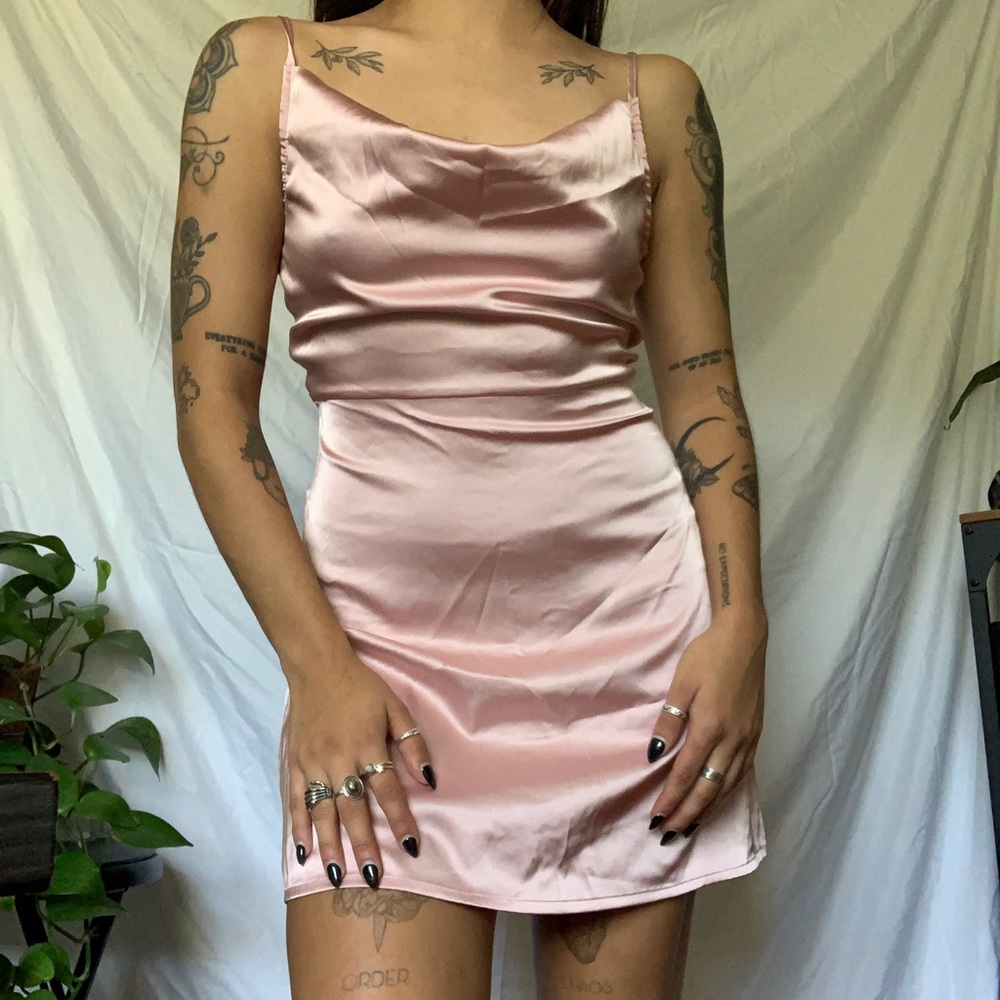 Womens Satin Pink Short Dress